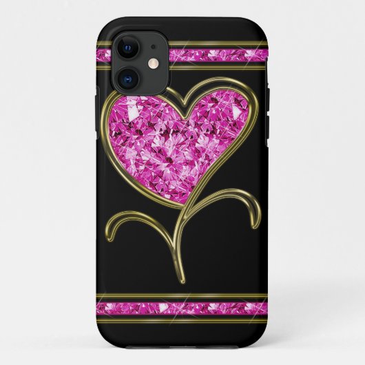 Diamond Pink & Gold Heart Flower Case-Mate iPhone Case (Achterkant)