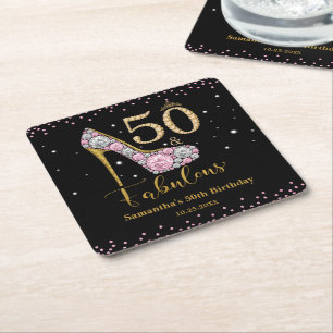 Diamond Pink Gold Vijftig en fantastische 50e verj Vierkante Kartonnen Onderzetter