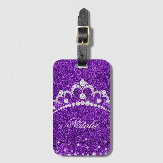 Diamond Princess Crown Paars Glitter , gepersonali Bagagelabel (Voorkant (verticaal))