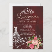 Diamond prinses jurk bordeaux chic quinceanera kaart (Voorkant)