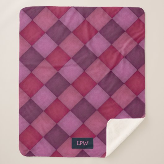 Diamond Quilt - Pinks and Purples - voeg initialen Sherpa Deken (Voorkant)