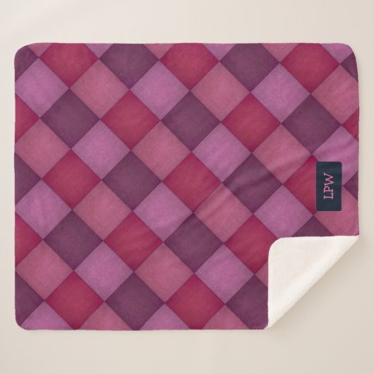 Diamond Quilt - Pinks and Purples - voeg initialen Sherpa Deken (Voorkant (horizontaal))