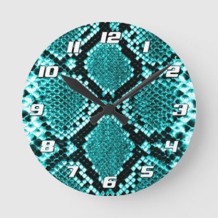 Diamond Rattlesnake Snake Skin aqua met cijfers Ronde Klok