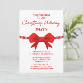 Diamond & Red Bow Holiday Christmas Party  Kaart (Staand voorkant)