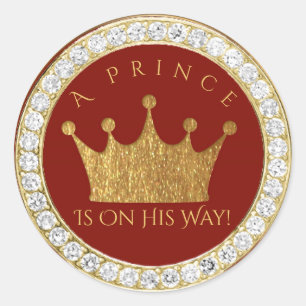Diamond Red Gold Crown Prince Baby shower Favor Ronde Sticker