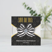 Diamond Ribbon met Damask Pattern Save The Date (Staand voorkant)