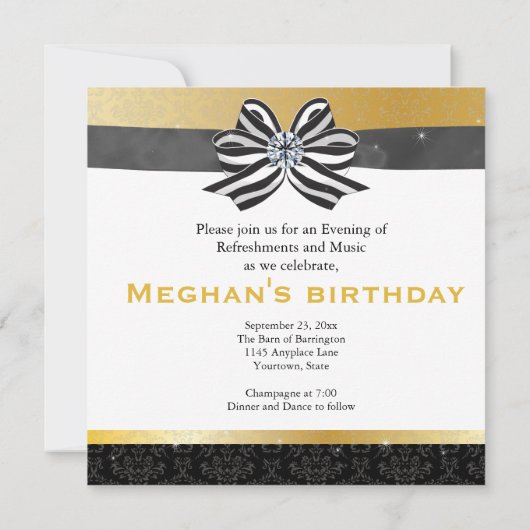 Diamond Ribbon met Damask Pattern Save The Date (Achterkant)