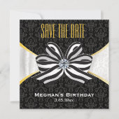 Diamond Ribbon met Damask Pattern Save The Date (Voorkant)