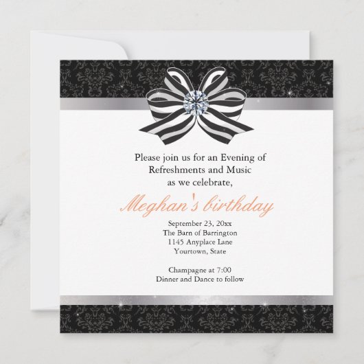 Diamond Ribbon met Damask Pattern Variatie Save The Date (Achterkant)