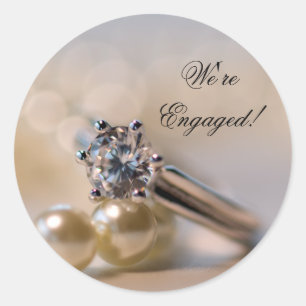 Diamond Ring en Parels Verloving Envelope Seals Ronde Sticker