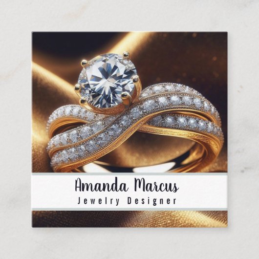 Diamond Ring Sieraden Ontwerper Juwelier Vierkante Visitekaartje (Voorkant)