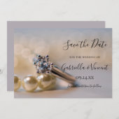 Diamond Ring White Pearls Wedding Save the Date (Voorkant / Achterkant)