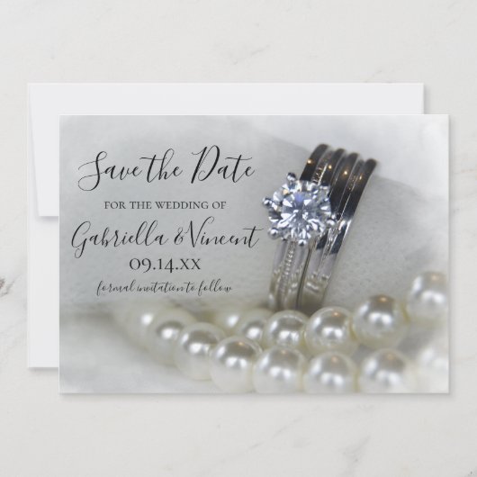 Diamond Rings and Pearls Wedding Save the Date (Voorkant)