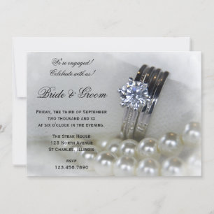 Diamond Rings and White Pearls Engagement Party Kaart