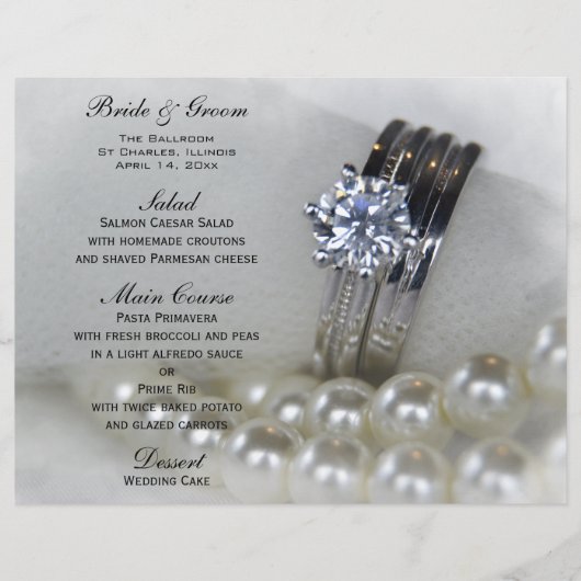 Diamond Rings en Pearls Wedding Menu (Voorkant)