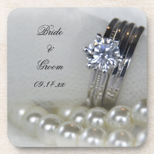 Diamond Rings en White Pearls Wedding Drankjes Onderzetter