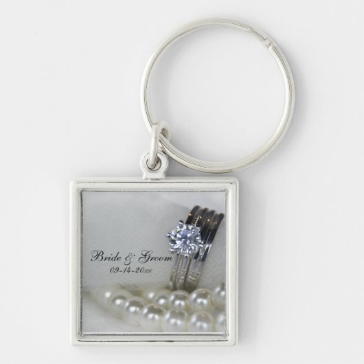 Diamond Rings en White Pearls Wedding Sleutelhanger (Voorkant)