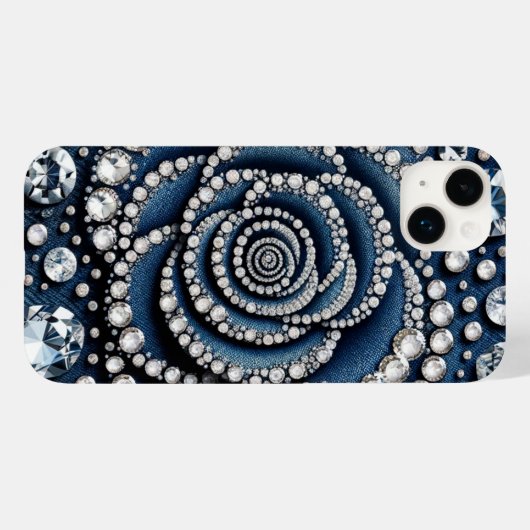 Diamond Roos & Denim Glam Bling Case-Mate iPhone Case (Achterkant (horizontaal))