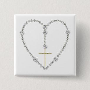 Diamond Rosary - Hail Mary Full of Grace Vierkante Button 5,1 Cm