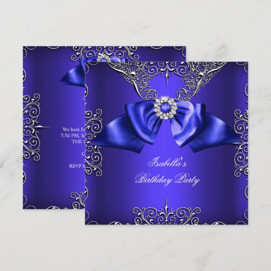 Diamond Royal Blue Paars Silver Elegant Birthday Kaart (Voorkant / Achterkant)