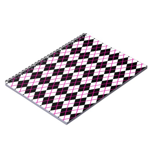 Diamond Shape Argyle Print Black and Pink Notitieboek (Linkerzijde)