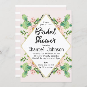 Diamond Shape Cactus Bridal Shower Invitation Kaart
