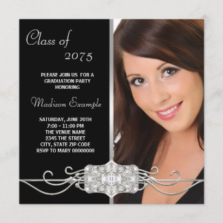 Diamond Silver en Black Photo Afstuderen Kaart