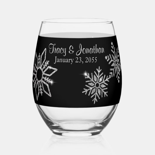 Diamond Snowflake Wedding Wijnglas Zonder Voet (Voorkant)