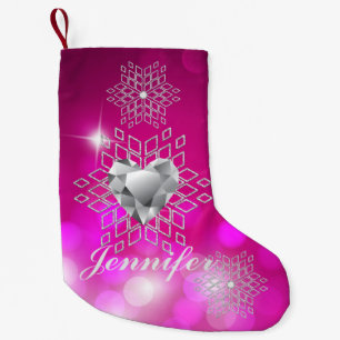 Diamond Snowflakes & Heart Fuschia Bokeh Kleine Kerstsok