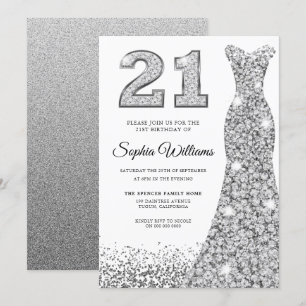 Diamond Sparkle Glitter Dress 21st Birthday Party Kaart