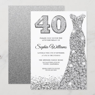 Diamond Sparkle Glitter Dress 40th Birthday Party Kaart