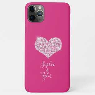 Diamond Sparkle Heart, DIY Names Script, Deep Pink iPhone 11 Pro Max Hoesje