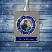 Diamond Sparkle Snowflake Blue First Kerstmis Verzilverd Banner Ornament