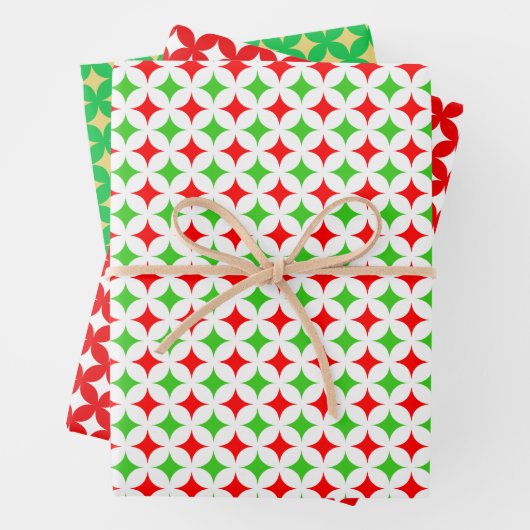 Diamond Star op groen, rood en wit Inpakpapier Vel (In situ)
