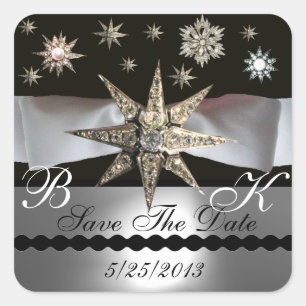 DIAMOND STARS BLACK WHITE RIBBON MONOGRAM VIERKANTE STICKER