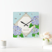 Diamond Swirl Blue Hydrangea Wedding Jubileum Vierkante Klok (Huis)