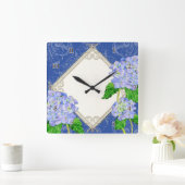 Diamond Swirl Etchings Blue Hydrangea Home Decor Vierkante Klok (Huis)