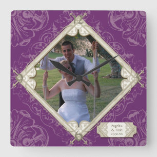 Diamond Swirl Flourish Typography Trouwfoto Vierkante Klok