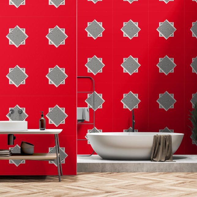 Diamond Swirl Red Behang (Badkamer)