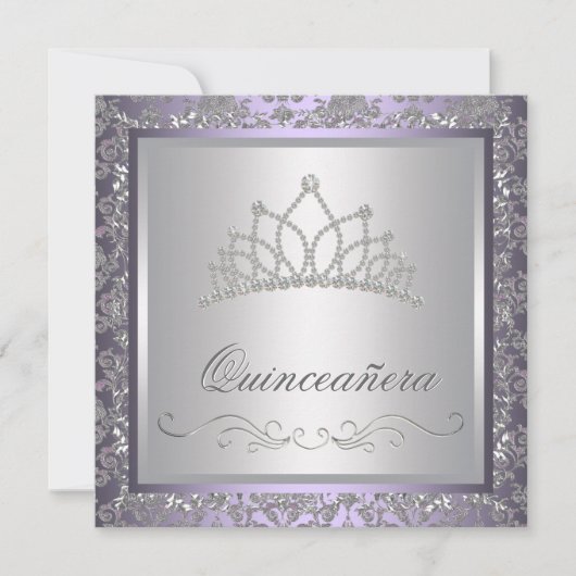 Diamond Tiara Paarse Quinceanera Kaart (Voorkant)