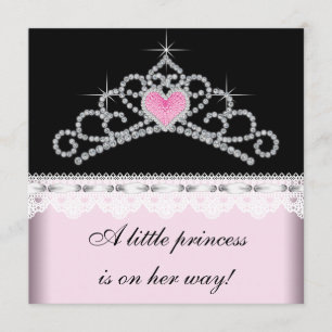 Diamond Tiara Pink Black Princess Baby shower Kaart