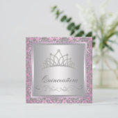 Diamond Tiara Pink Princess Party Kaart (Staand voorkant)