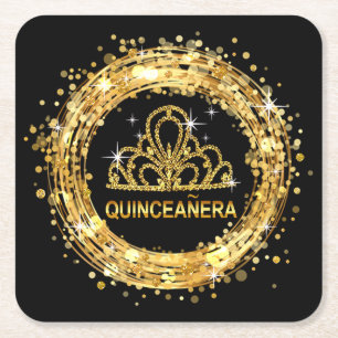 Diamond Tiara Sweet 16 Glitter Confetti goud Vierkante Kartonnen Onderzetter