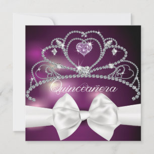 Diamond Tiara White Bow Quinceañera uitnodiging