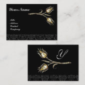 DIAMOND TULIPS DAMASKMONOGRAM, zwart-wit Visitekaartje (Voorkant / Achterkant)