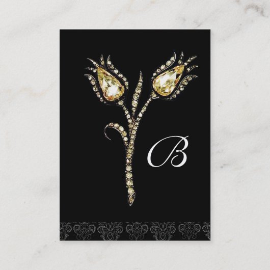 DIAMOND TULIPS DAMASKMONOGRAM, zwart-wit Visitekaartje (Achterkant)