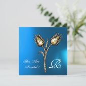 DIAMOND TULIPS MONOGRAM , Blauwe saffier Kaart (Staand voorkant)