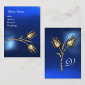 DIAMOND TULIPS MONOGRAM, Blue Sapphire Pearl Visitekaartje (Voorkant / Achterkant)