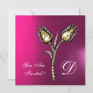 DIAMOND TULIPS MONOGRAM, Pink Fuchsia Paars Kaart