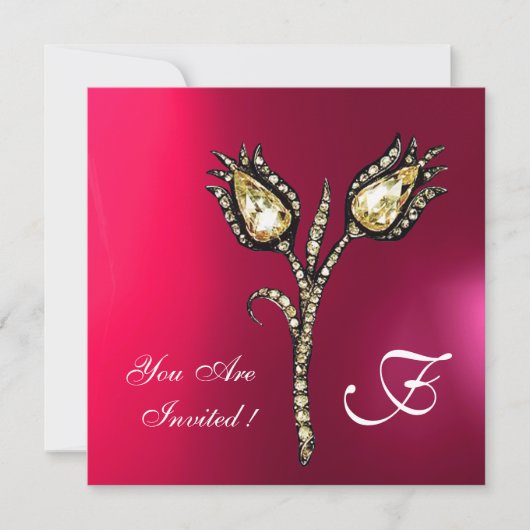 DIAMOND TULIPS MONOGRAM, Pink Fuchsia Paars Kaart (Voorkant)